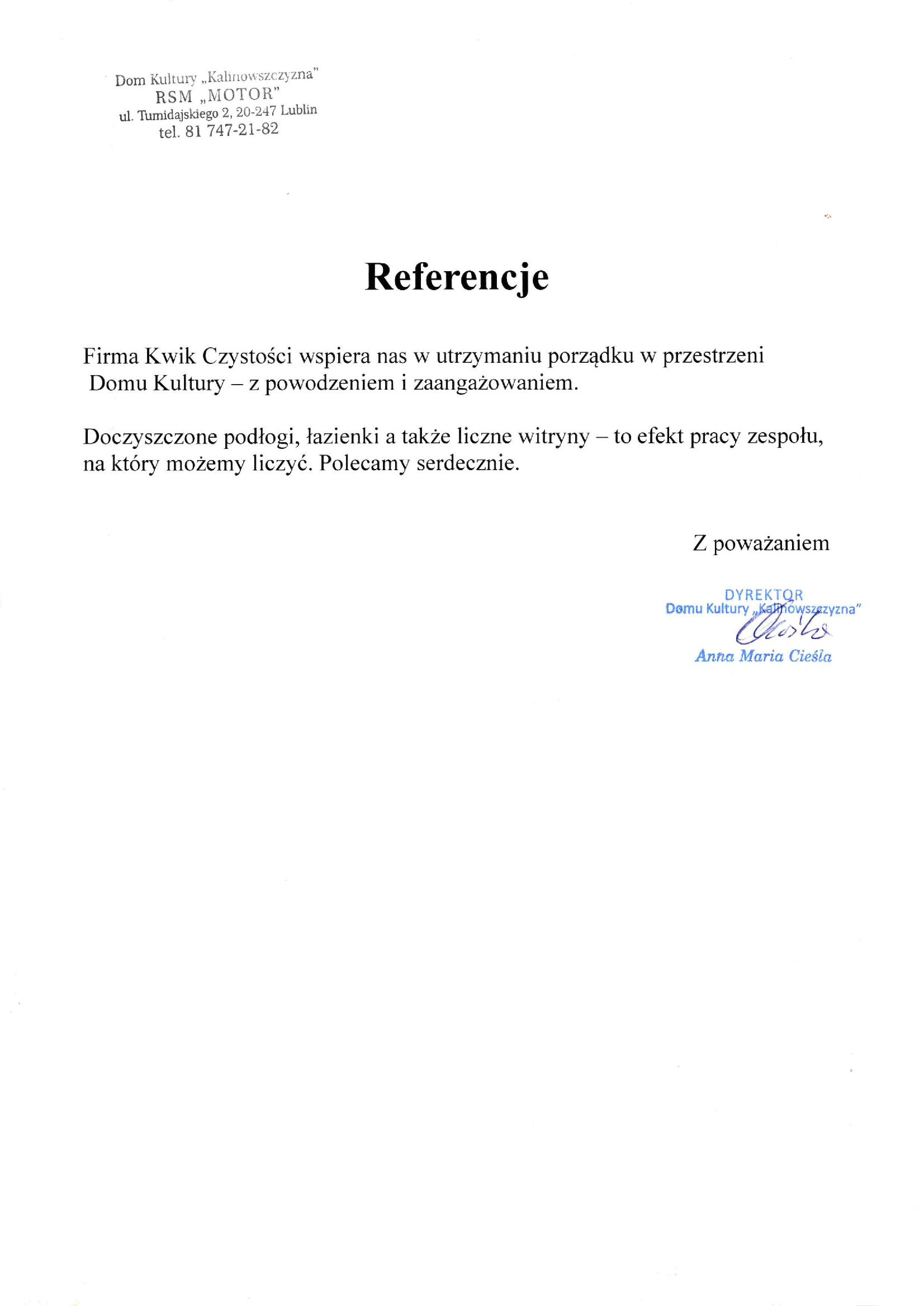 Referencje od dom kultury