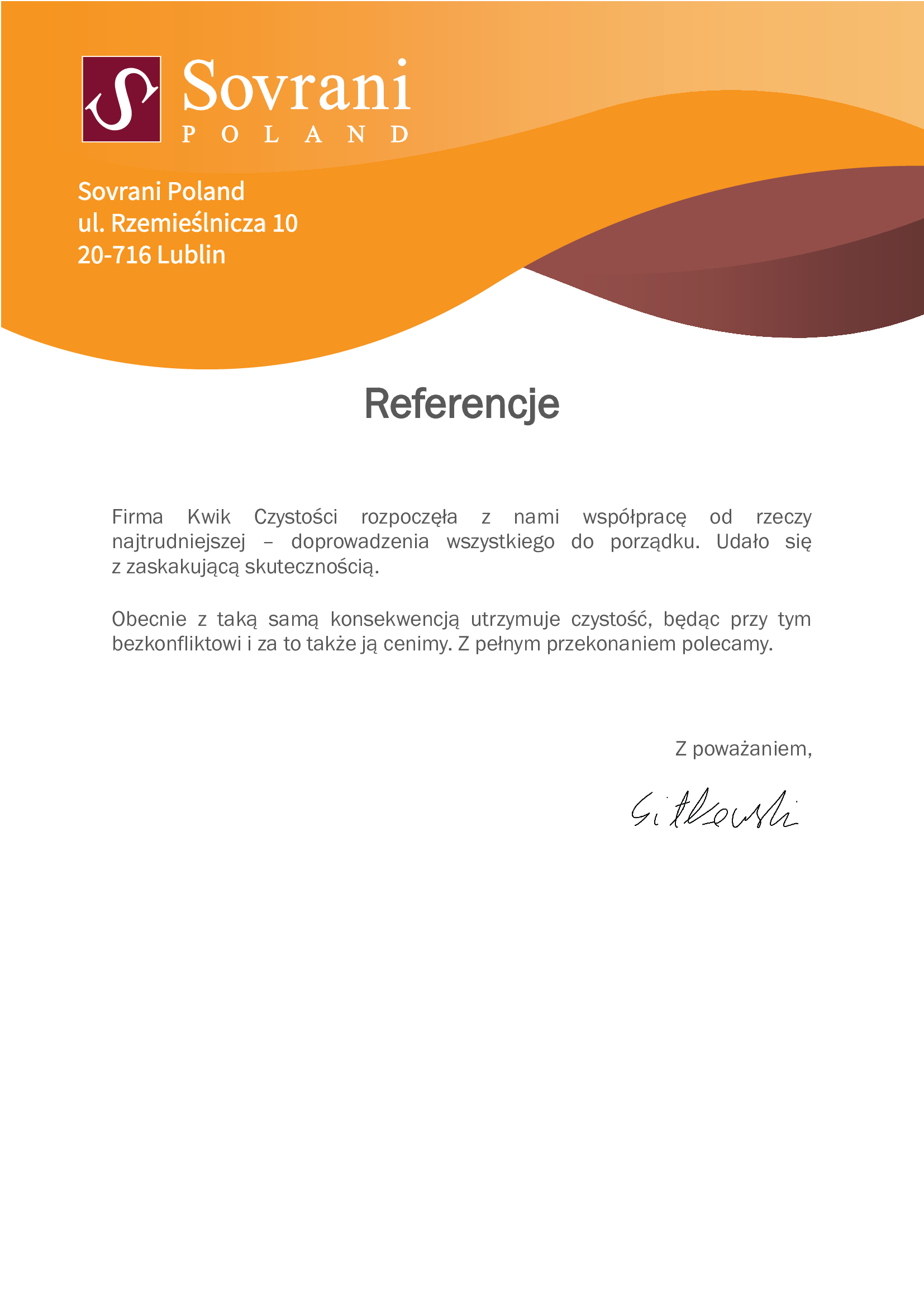 Referencje od klienta Sovrani